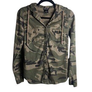 Vintage Y2K Wet Seal Size Small Hooded Camo Button Down Shirt Grunge Military